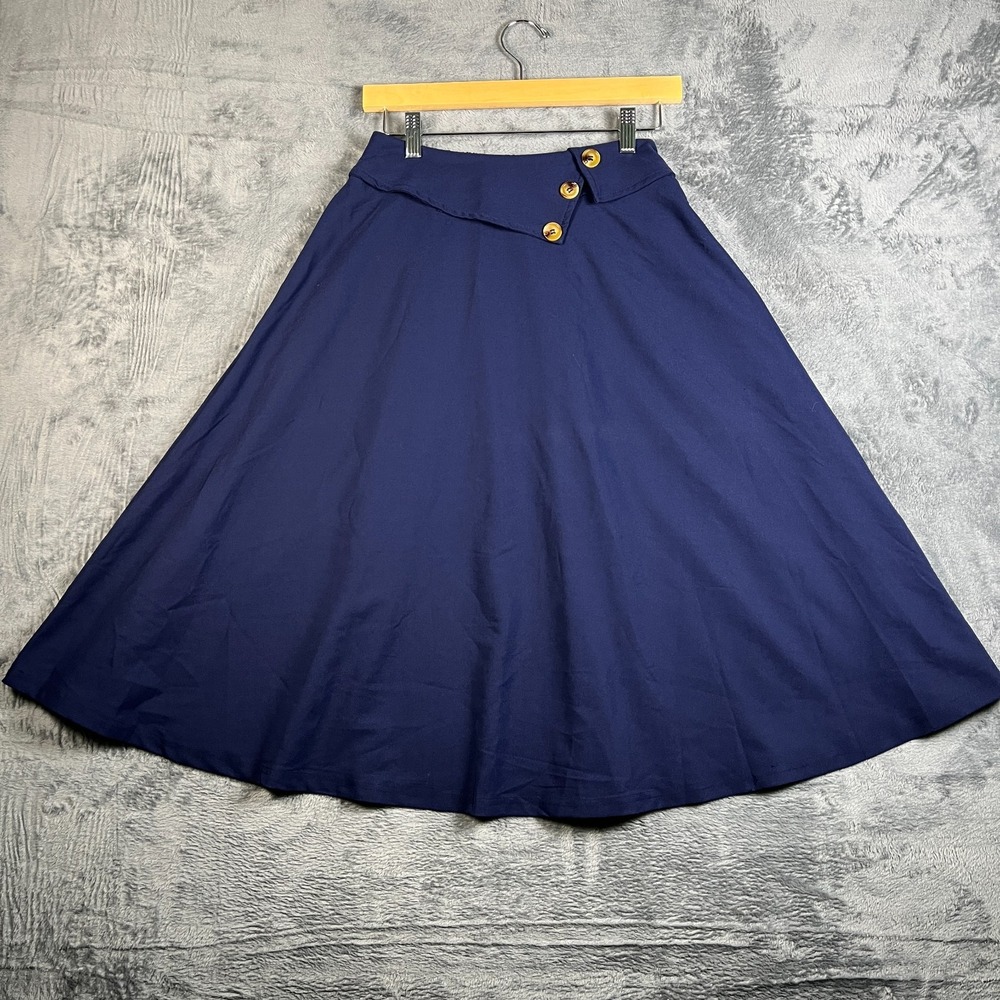 Belle Pogue Blue A-Line Skirt Womens S Pleated Back Midi Casual Summer Comfort